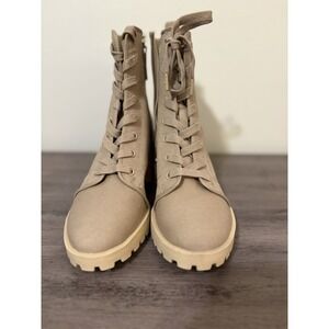 NEW DOLCE VITA CANVAS STACKED HEEL COMBAT BOOTS IN TAN  Size 11